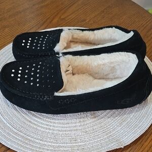 UGG Black Suede Slippers with Studded Detail Size 11